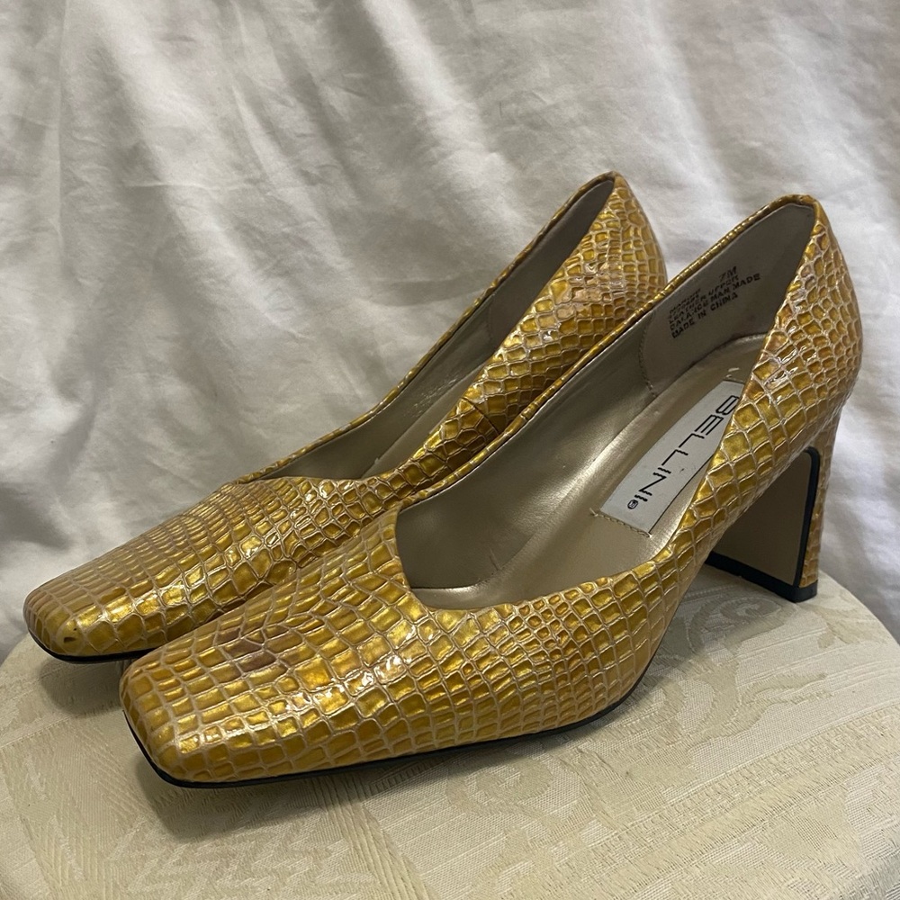 Square Toe Croc Embossed Bellini Heels